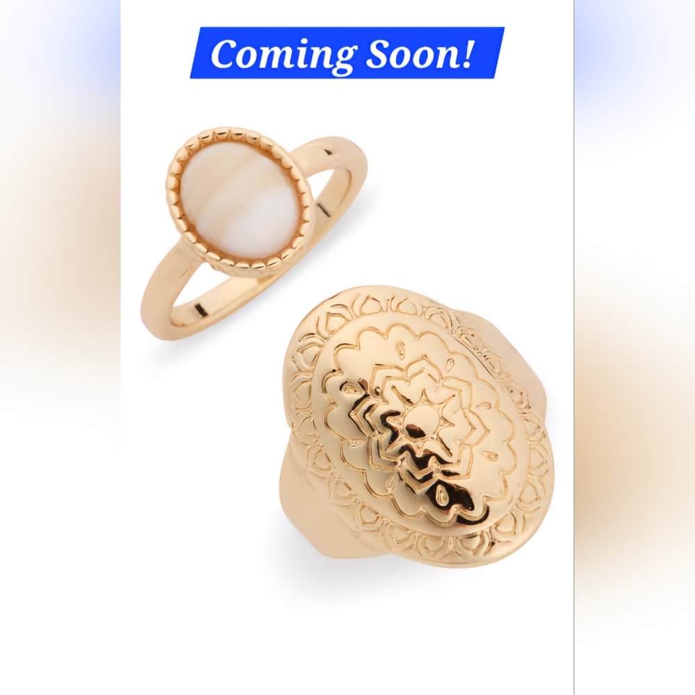 NORDSTROM RACK Set of 2 Filigree Shield Rings, 8, WHITE- GOLD